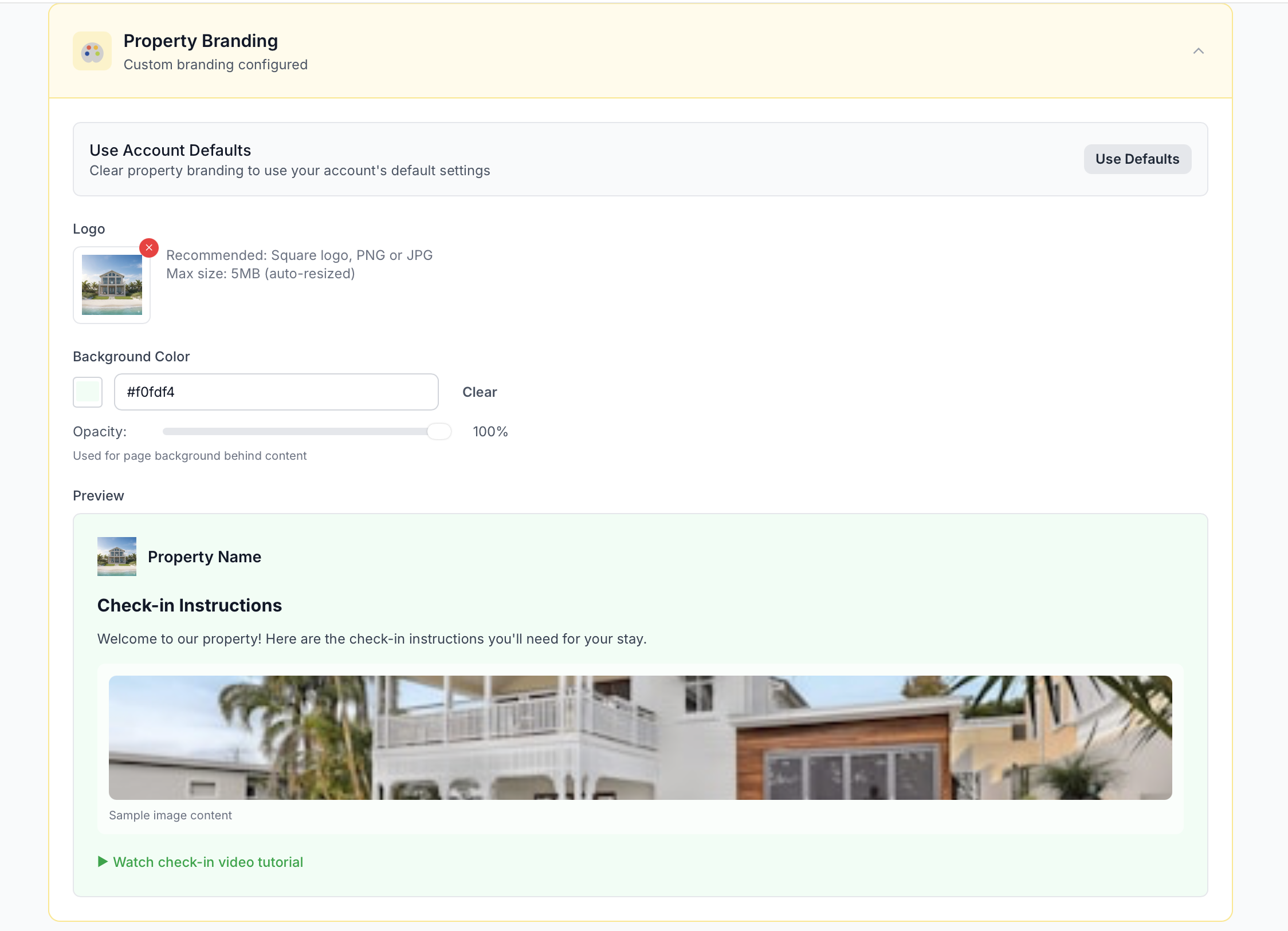 Property branding screen