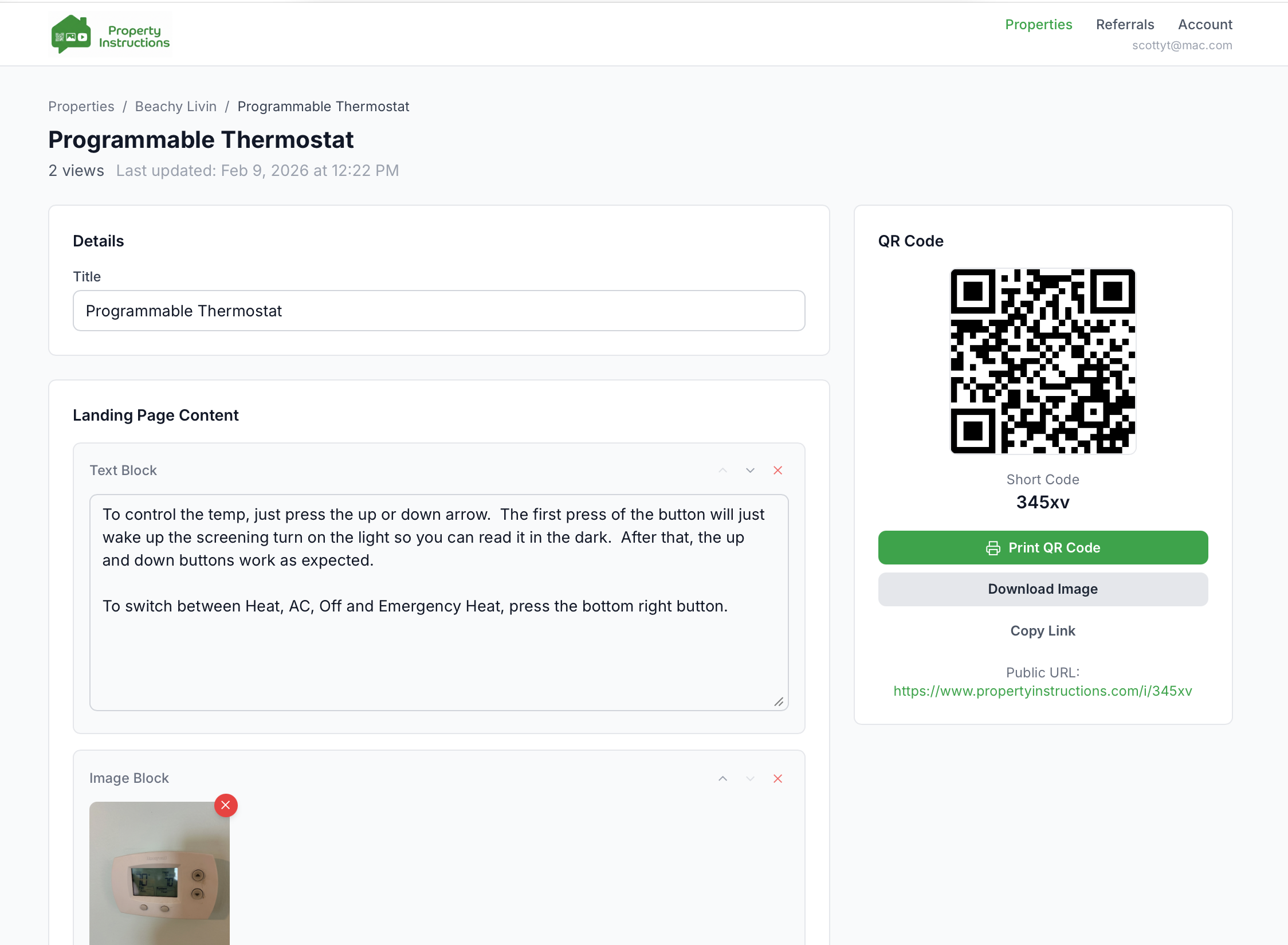 Edit instruction screen